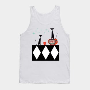 Black Cats Sitting on Vintage Furniture Tank Top